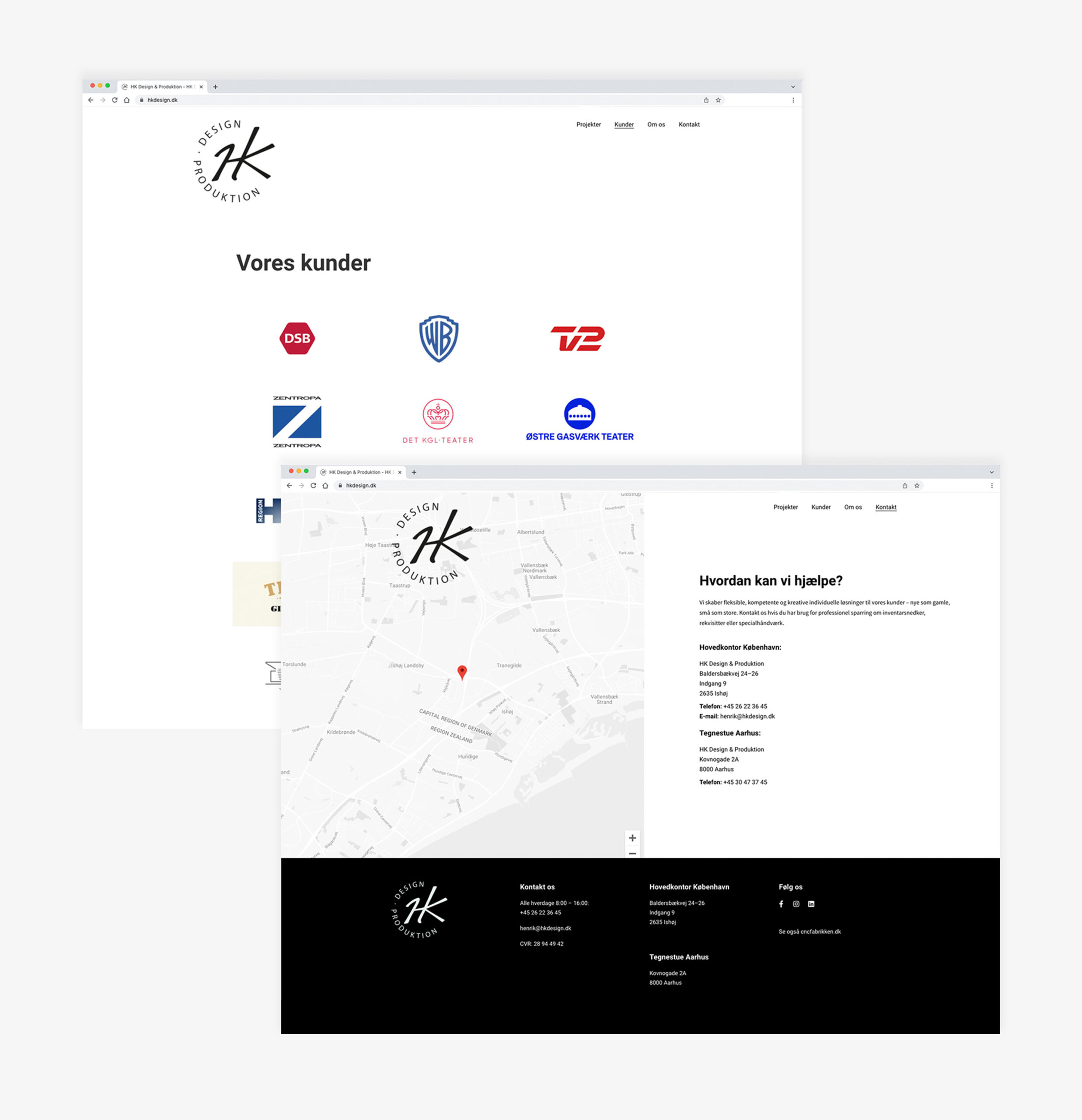 Eksempler på undersider på HK Designs nye hjemmeside